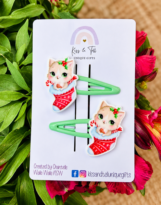 Christmas Kitten Hair Clip Set