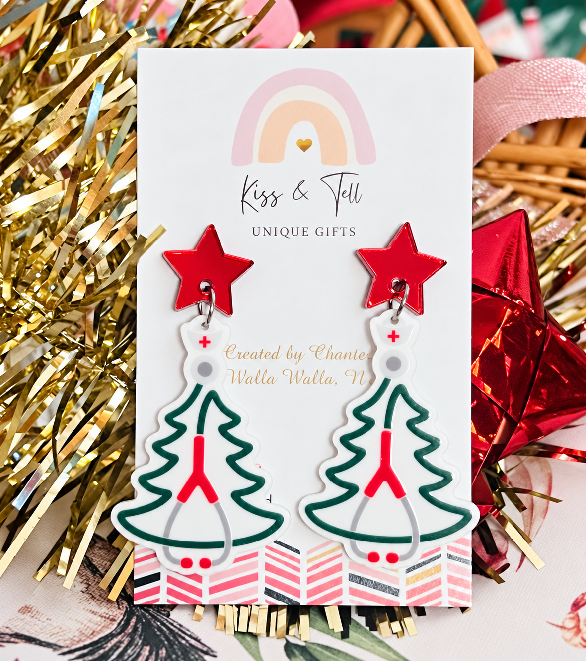 Medical Christmas Tree Dangle Earrings