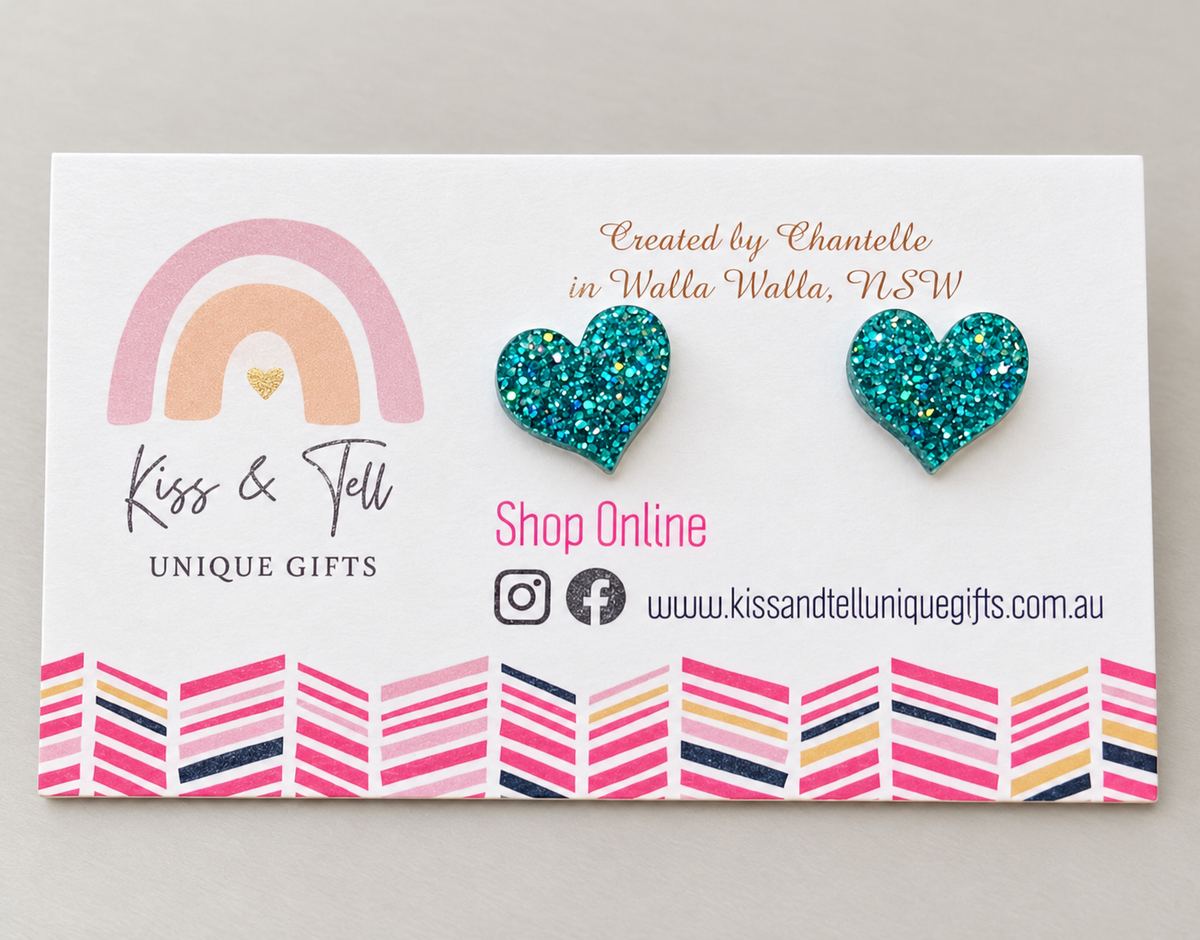 Glitter Acrylic Heart Stud Earrings