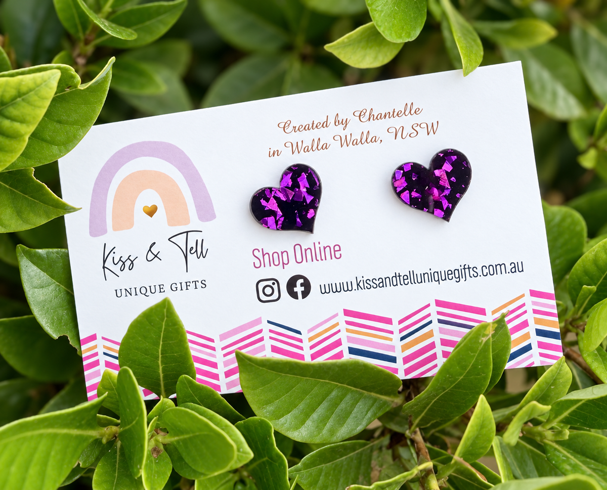 Glitter Acrylic Heart Stud Earrings