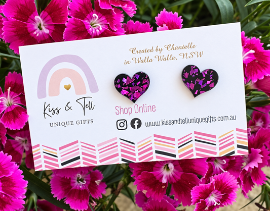 Glitter Acrylic Heart Stud Earrings