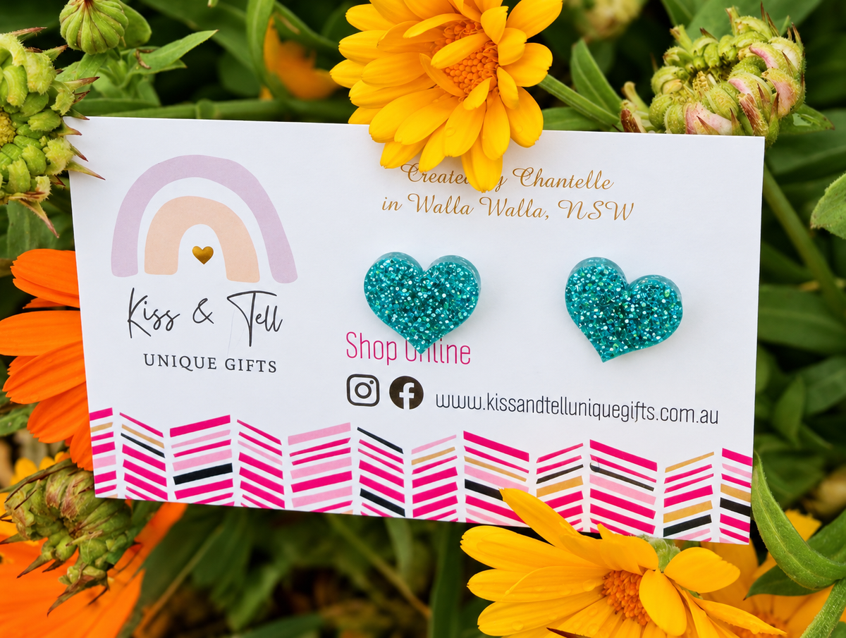 Glitter Acrylic Heart Stud Earrings