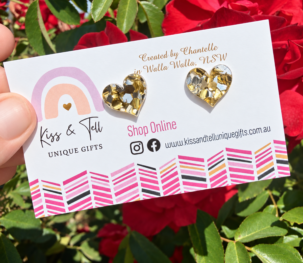 Gold & Silver Glitter Heart Stud Earrings