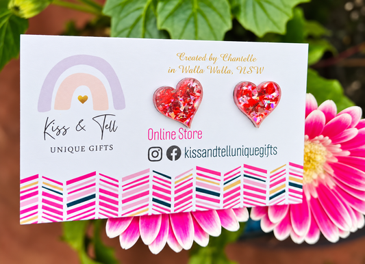 Red & Pink Glitter Heart Stud Earrings