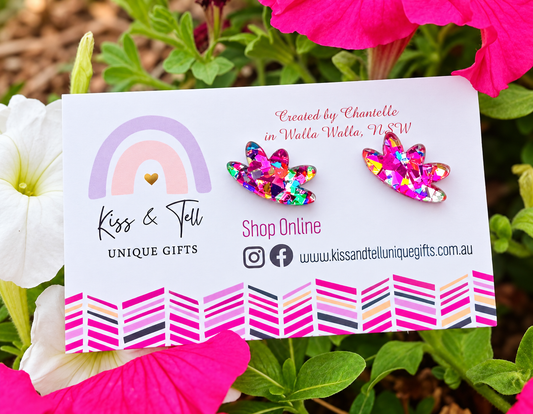 Rainbow Glitter Acrylic Stud Earrings