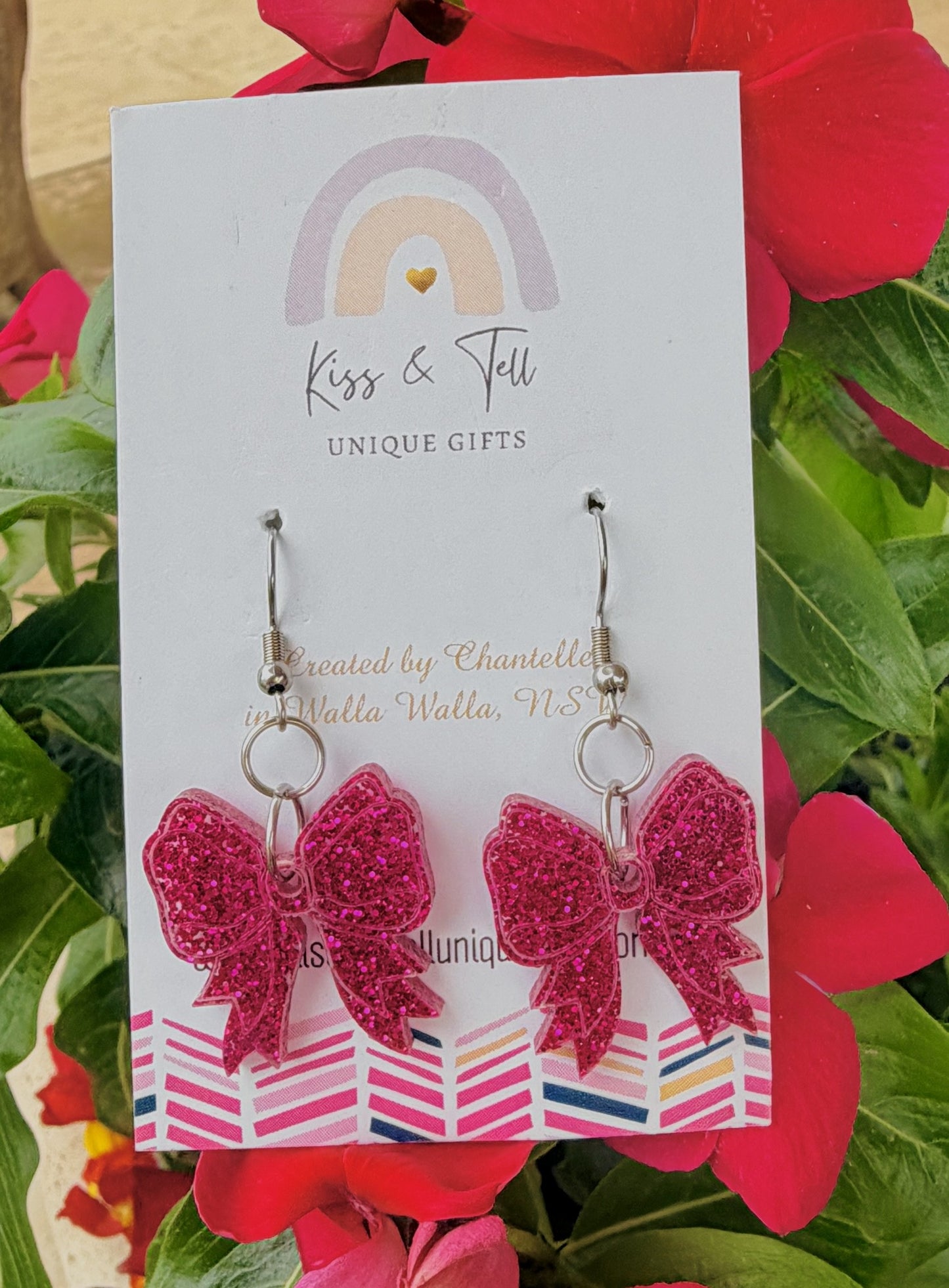 Pink Glitter Bow Dangle Earrings