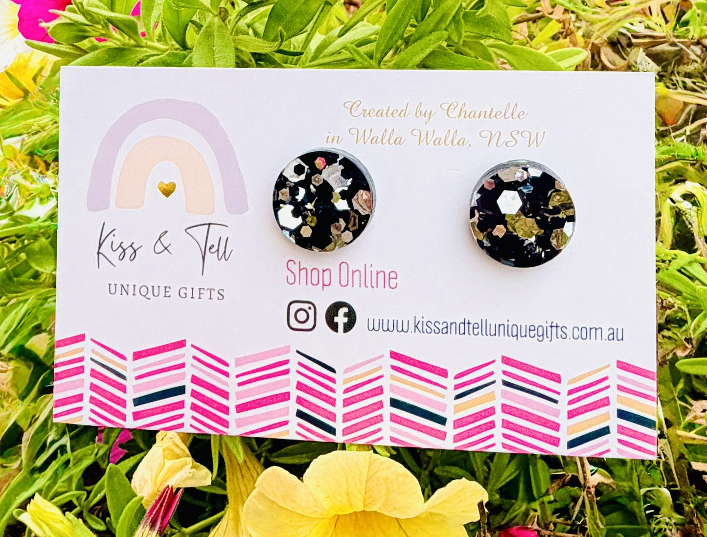Black & Silver Glitter Stud Earrings