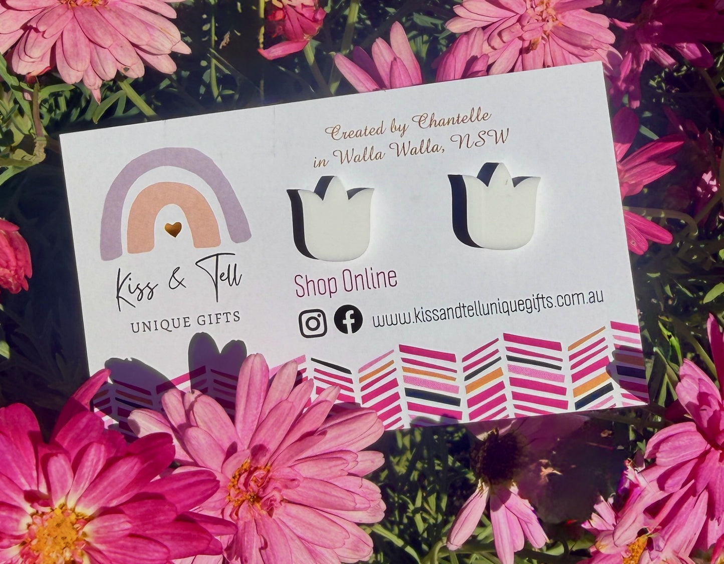 White Tulip Flower Stud Earrings