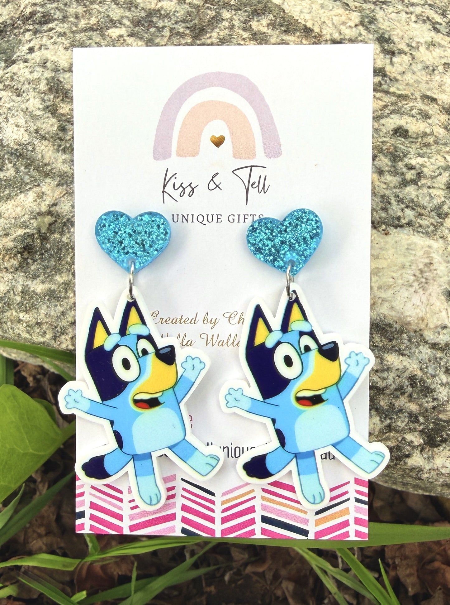 Bluey Glitter Heart-Drop Earrings