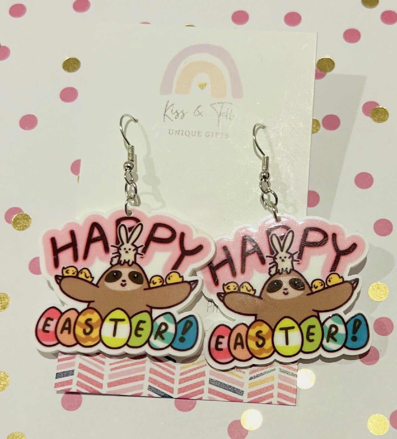* SALE * Happy Easter Sloth Dangle Earrings