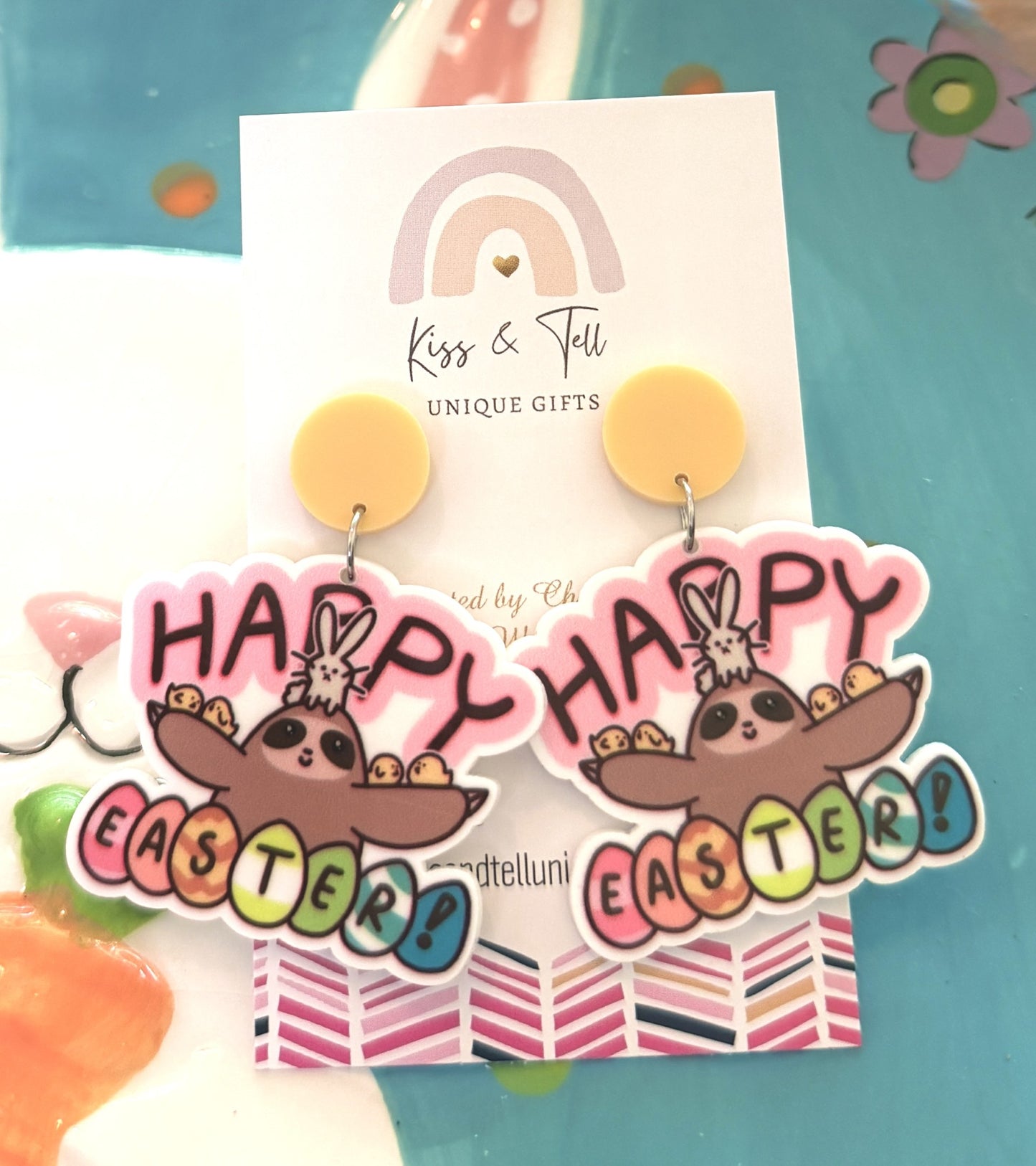* SALE * Happy Easter Sloth Dangle Earrings