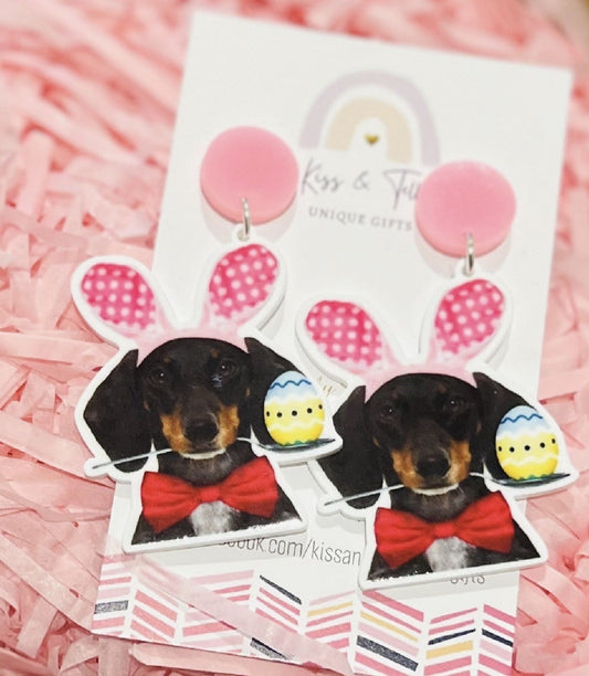 * SALE * Easter Dachshund Dangle Earrings