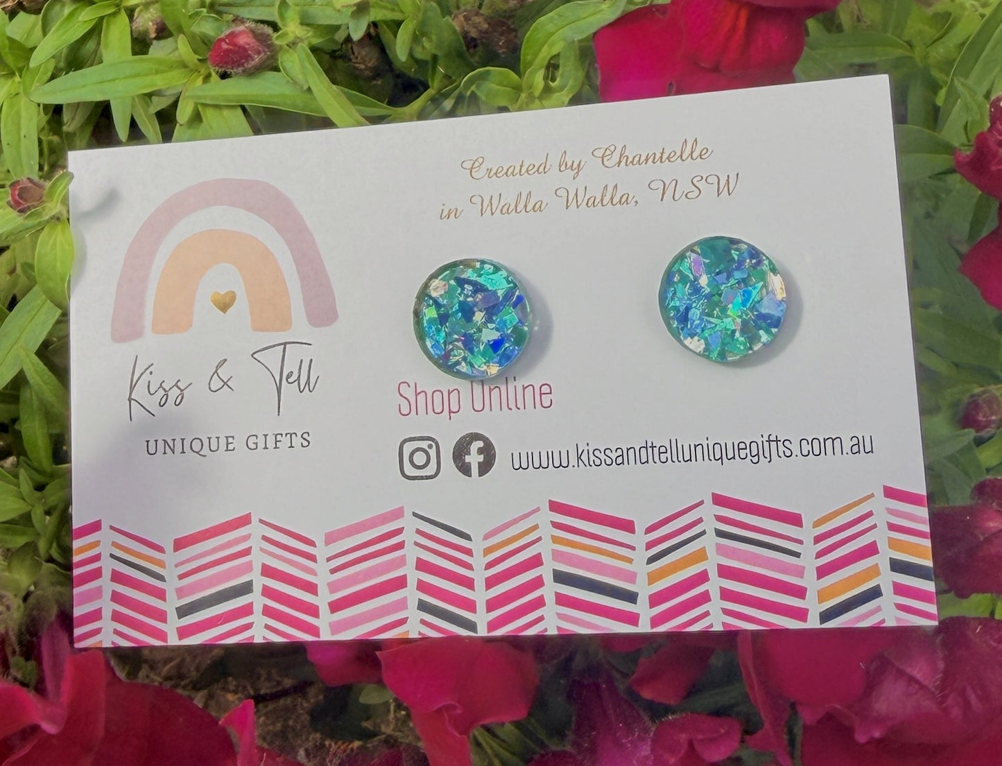 Blue Crystal Glitter Stud Earrings