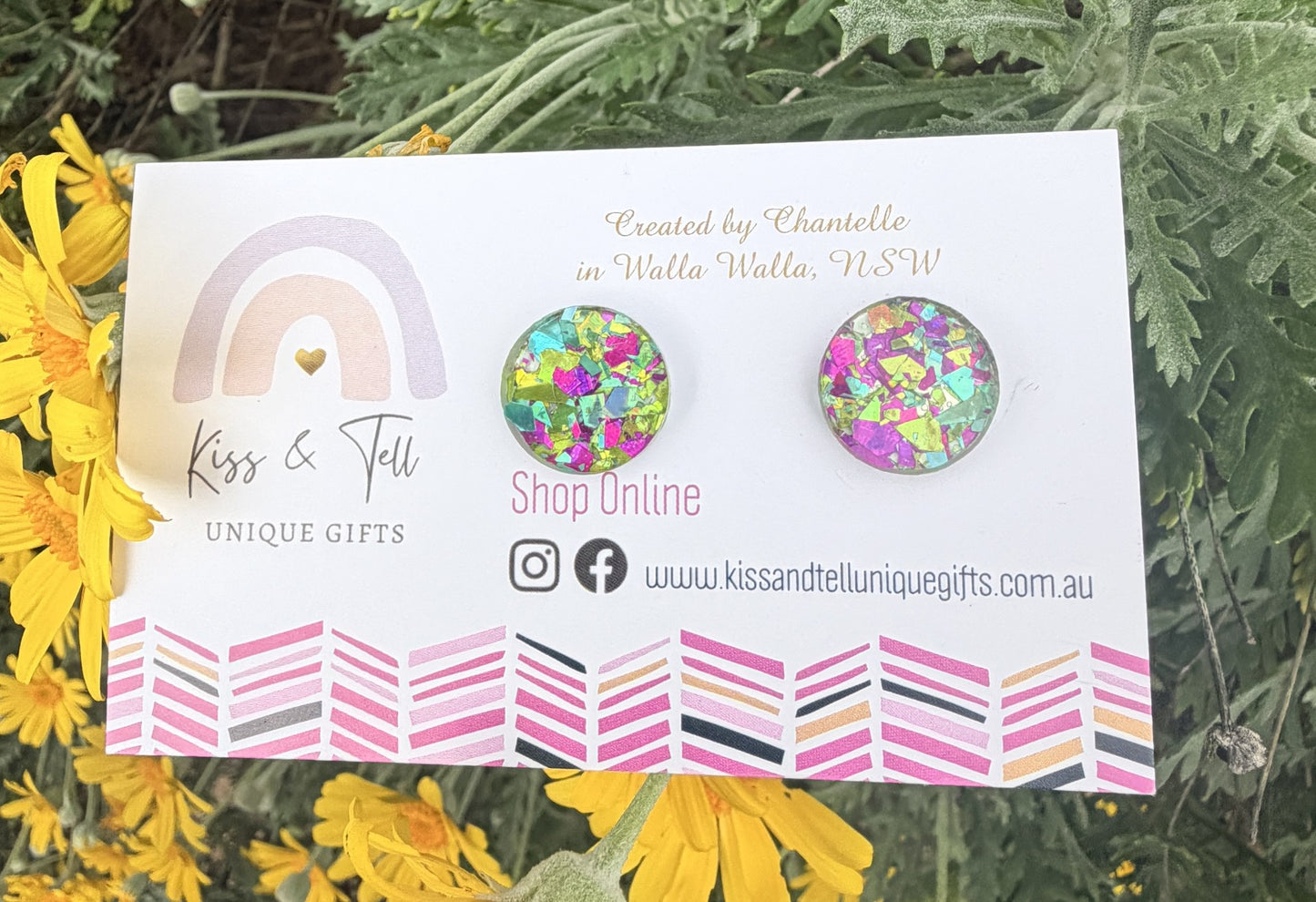 Party Green Glitter Stud Earrings