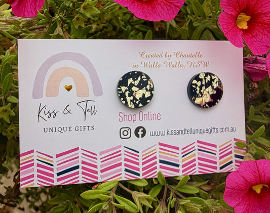 Black & Gold Glitter Stud Earrings