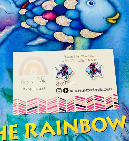 * SALE *  Rainbow Fish Book Stud Earrings
