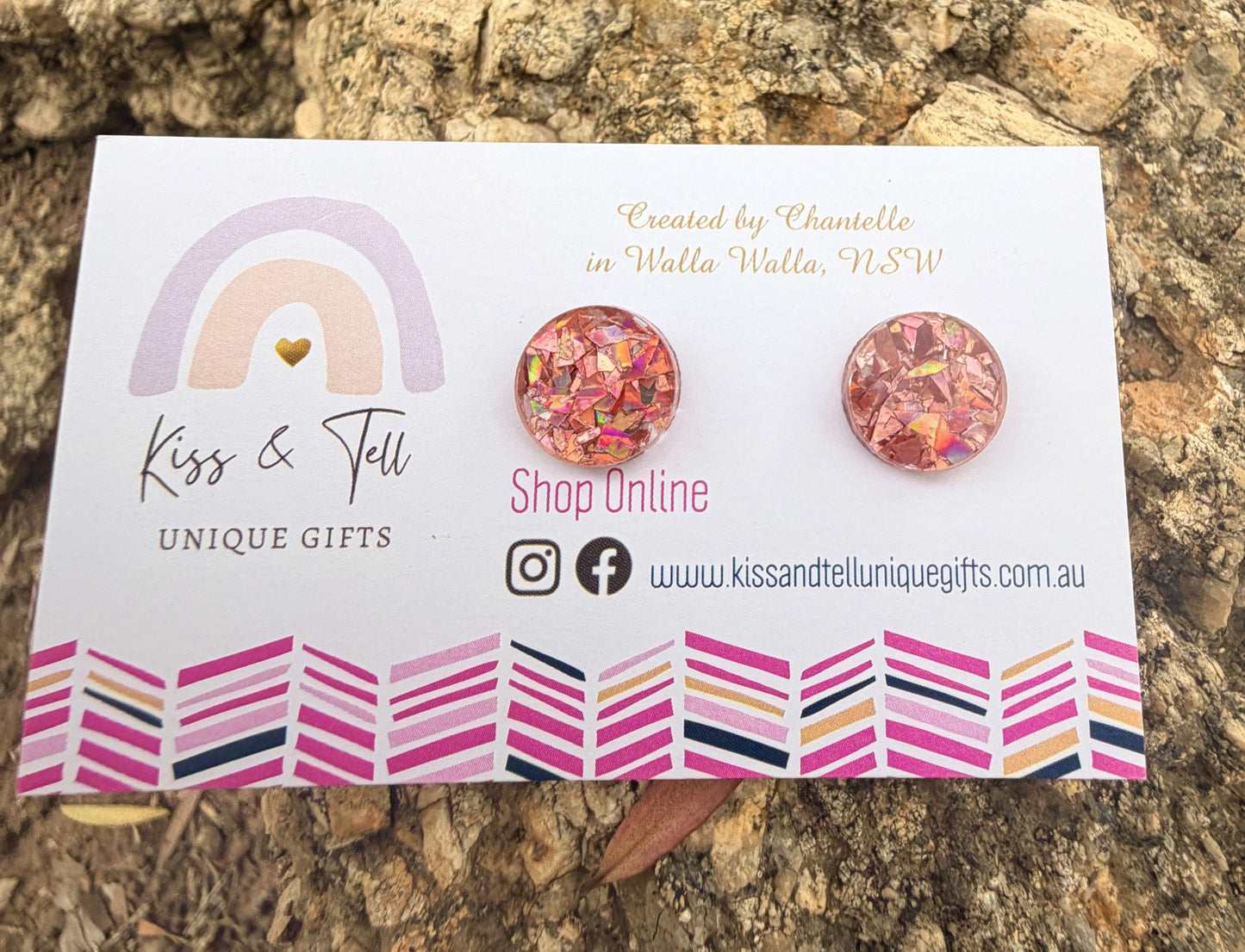 Rose-Pink Glitter Stud Earrings