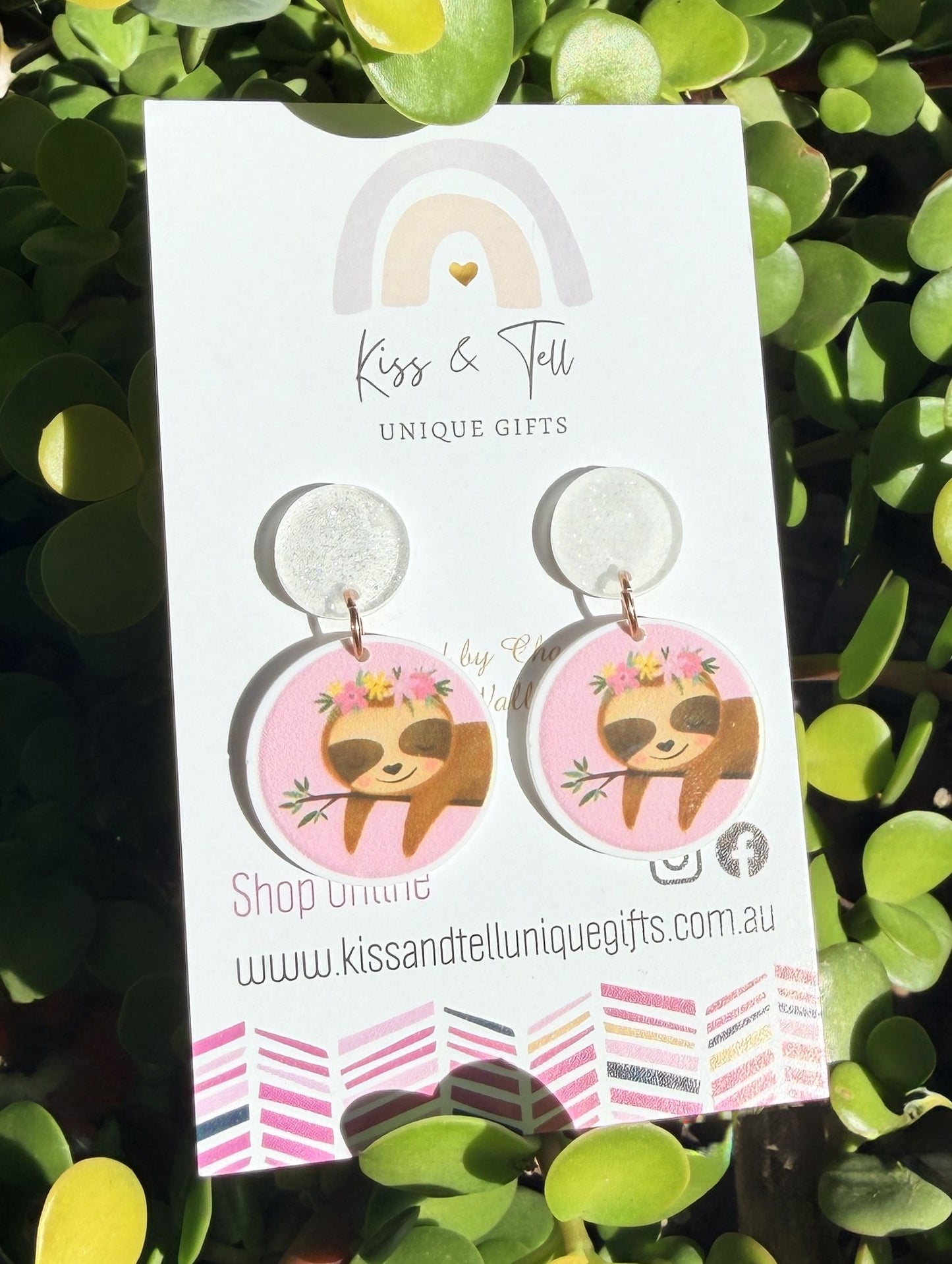 Floral Sloth (Small) Dangle Earrings