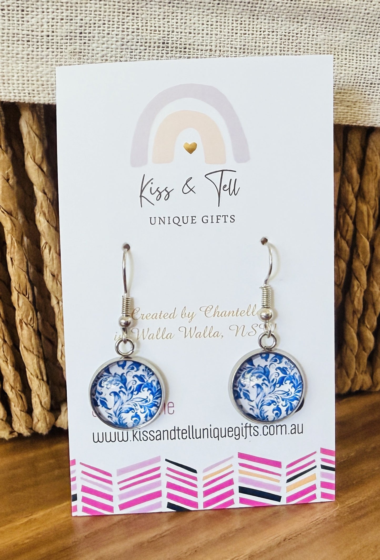 Blue Pattern Glass Earrings
