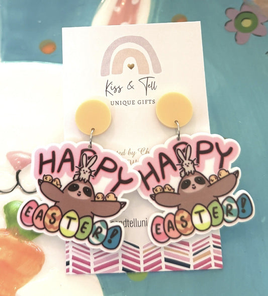 * SALE * Happy Easter Sloth Dangle Earrings
