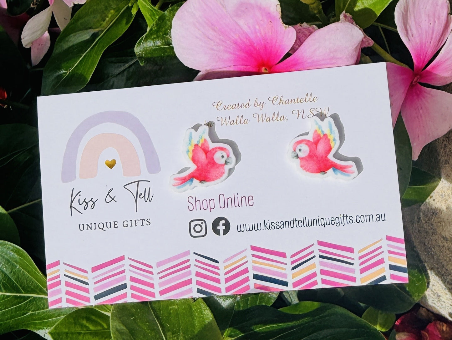 Pink Parrot Bird Stud Earrings