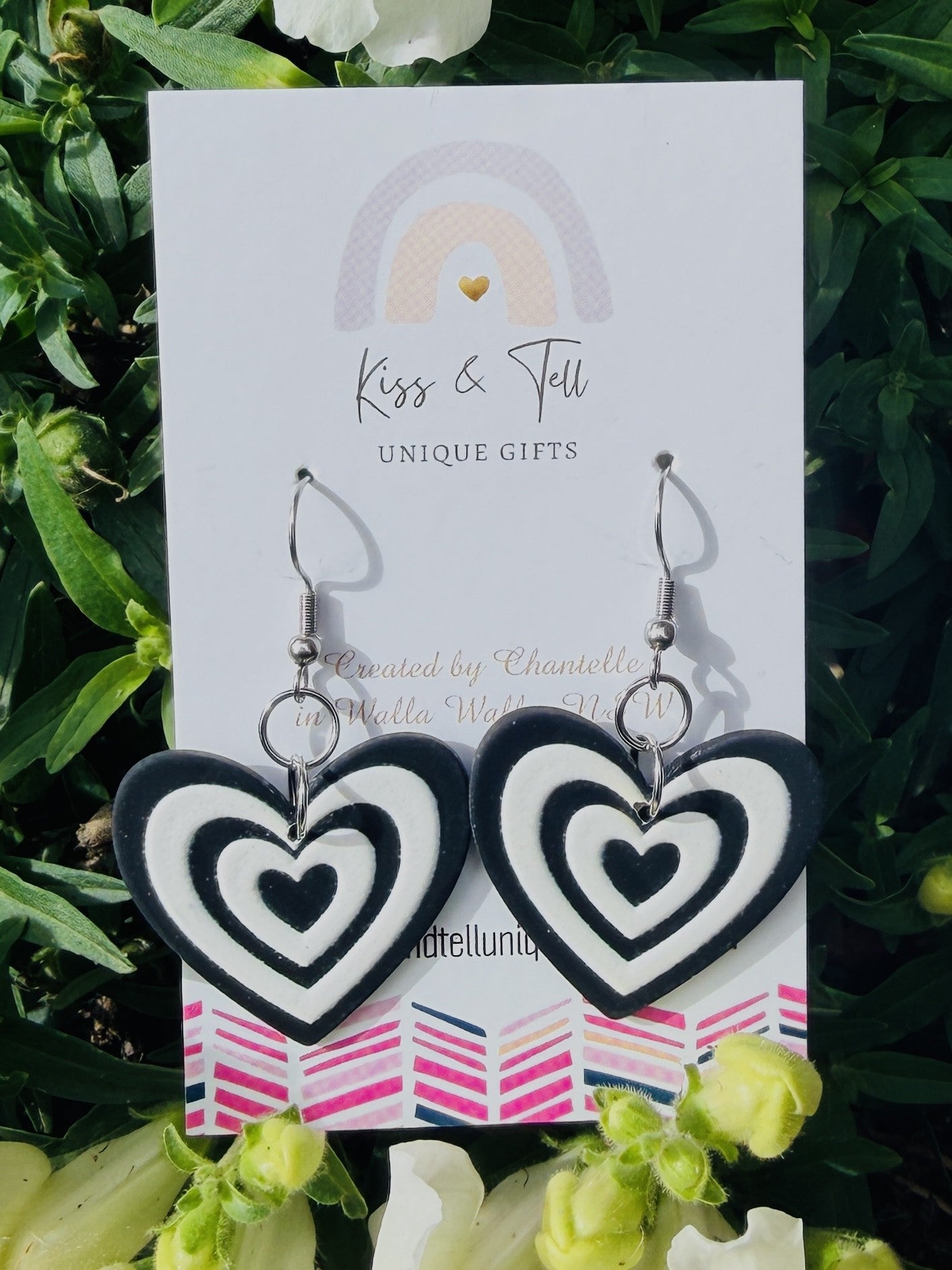 Black & White Heart Dangle Earrings