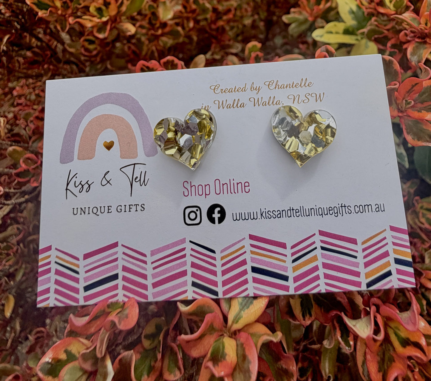 Gold & Silver Glitter Heart Stud Earrings