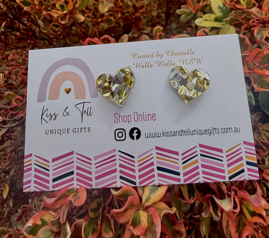 Gold & Silver Glitter Heart Stud Earrings
