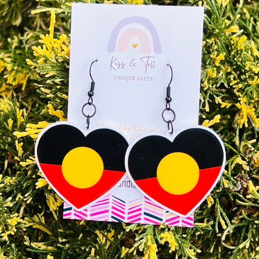 Aboriginal Flag Heart Dangle Earrings