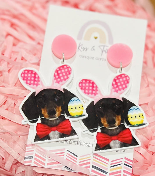* SALE * Easter Dachshund Dangle Earrings