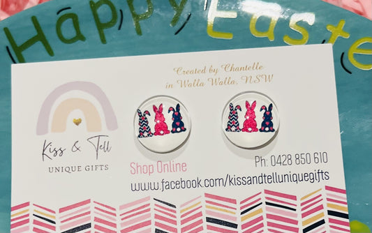 3 Easter Bunnies Glass Stud Earrings