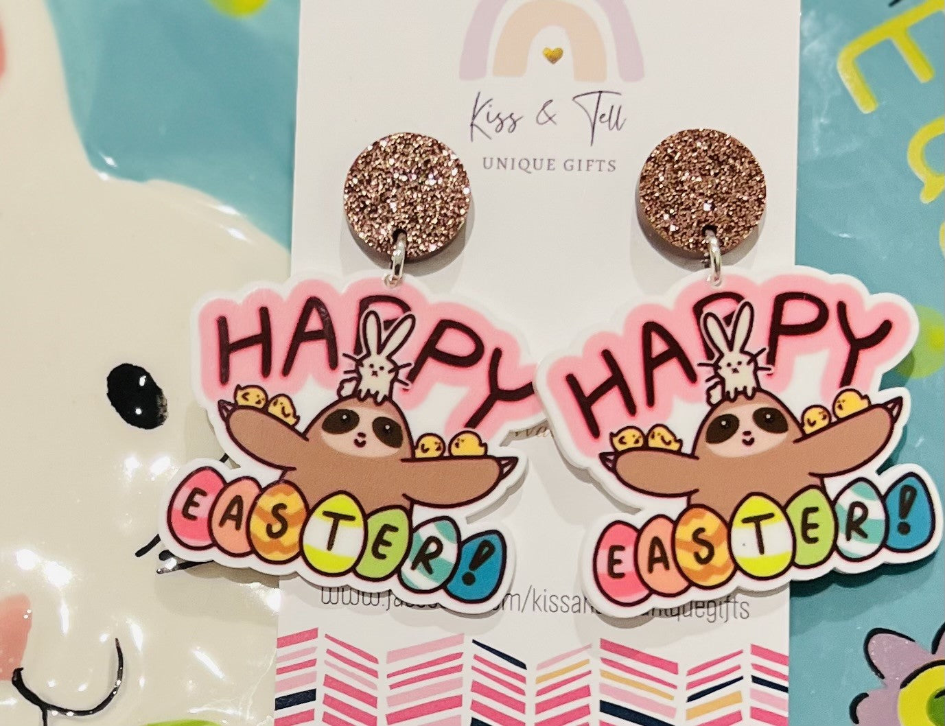 * SALE * Happy Easter Sloth Dangle Earrings