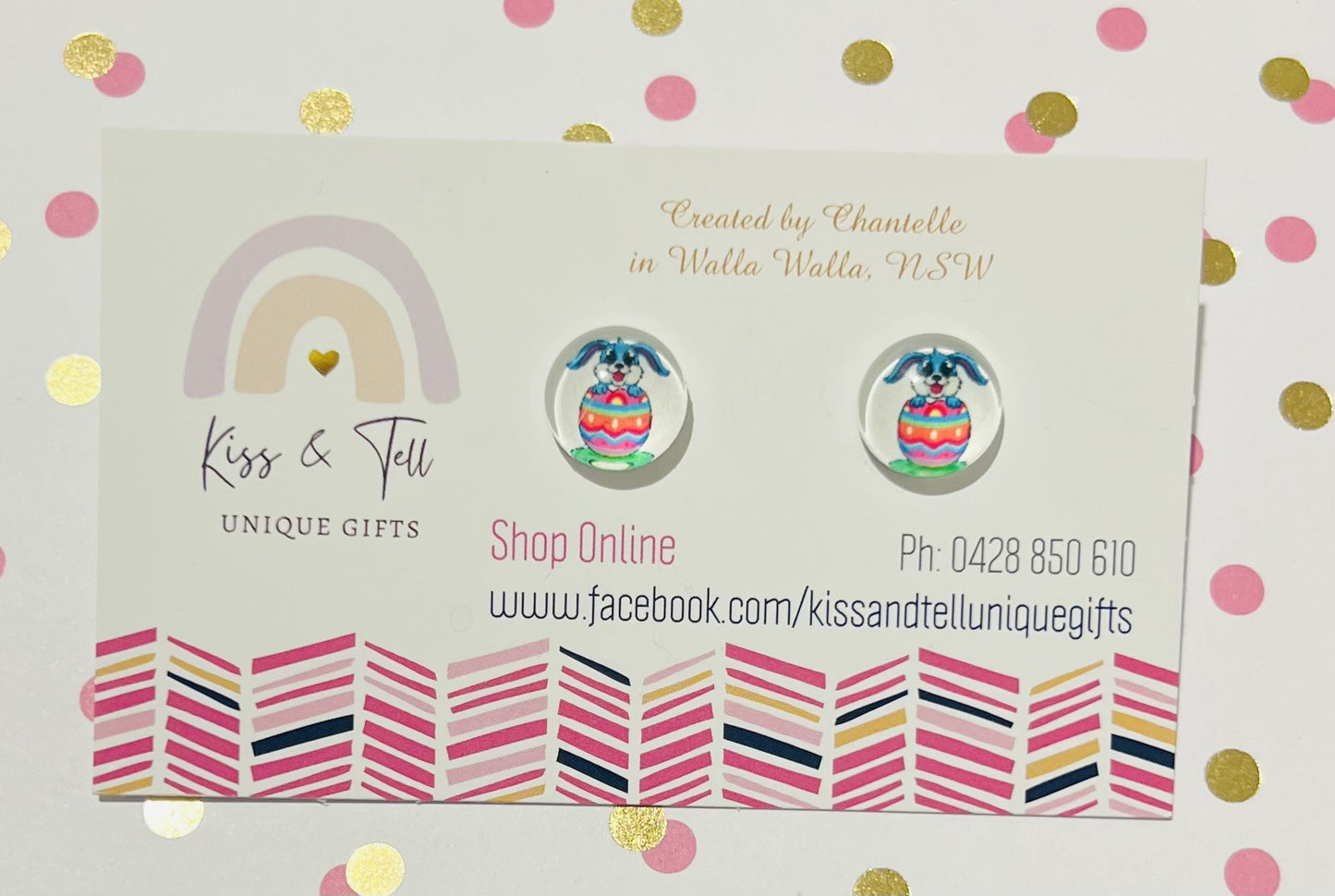 * SALE * Easter Bunny with Egg Glass Stud Earrings