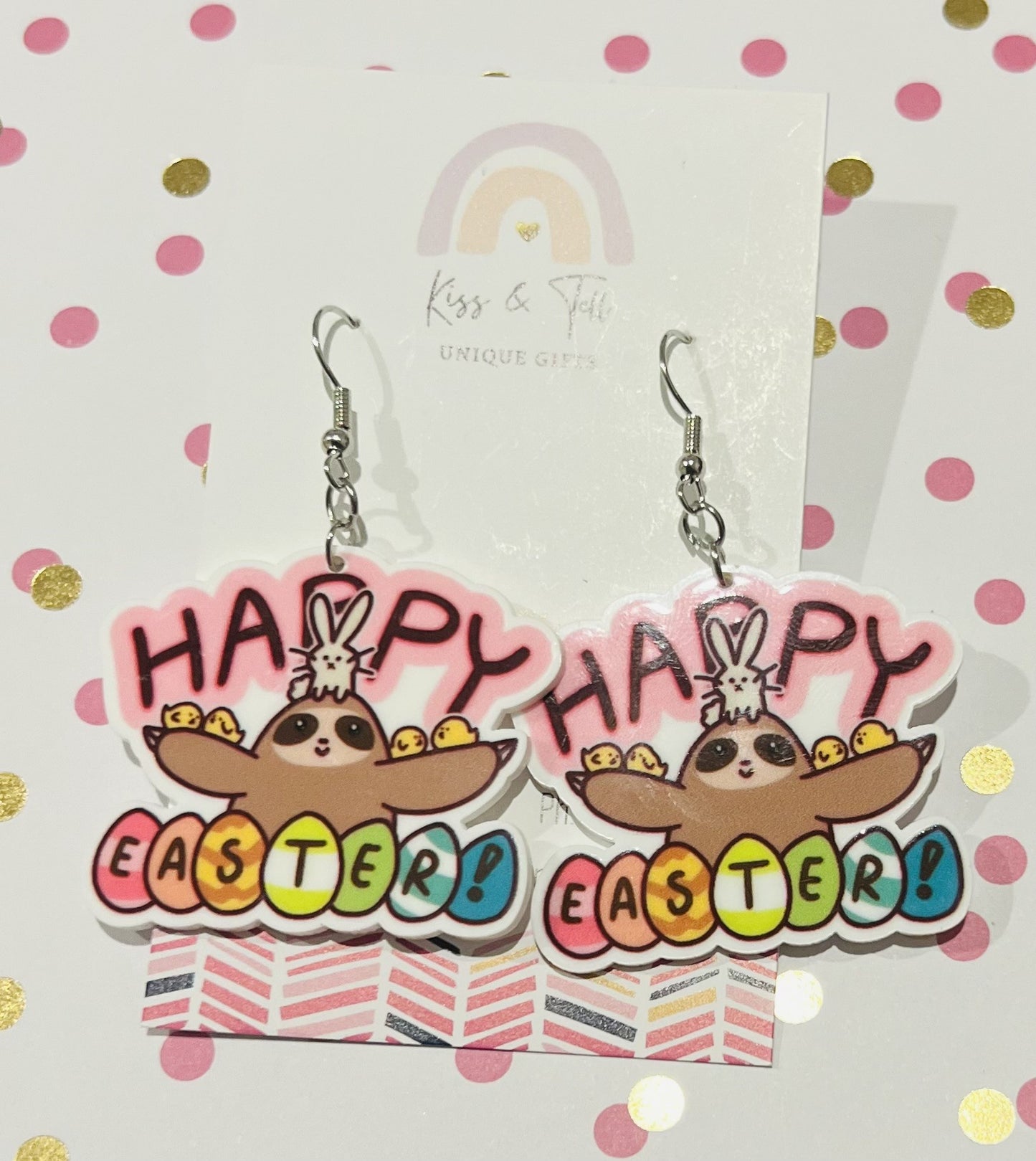 * SALE * Happy Easter Sloth Dangle Earrings