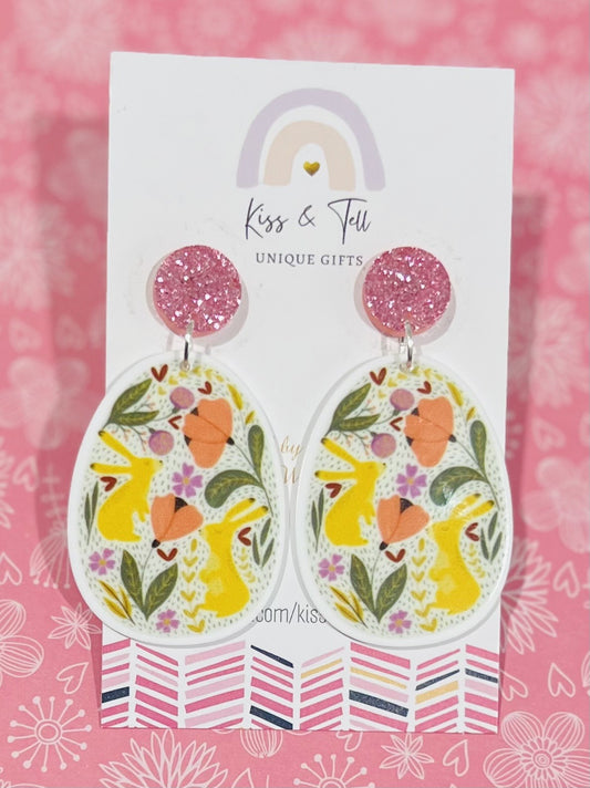 * SALE * Yellow Bunny Easter Egg Dangle Earrings