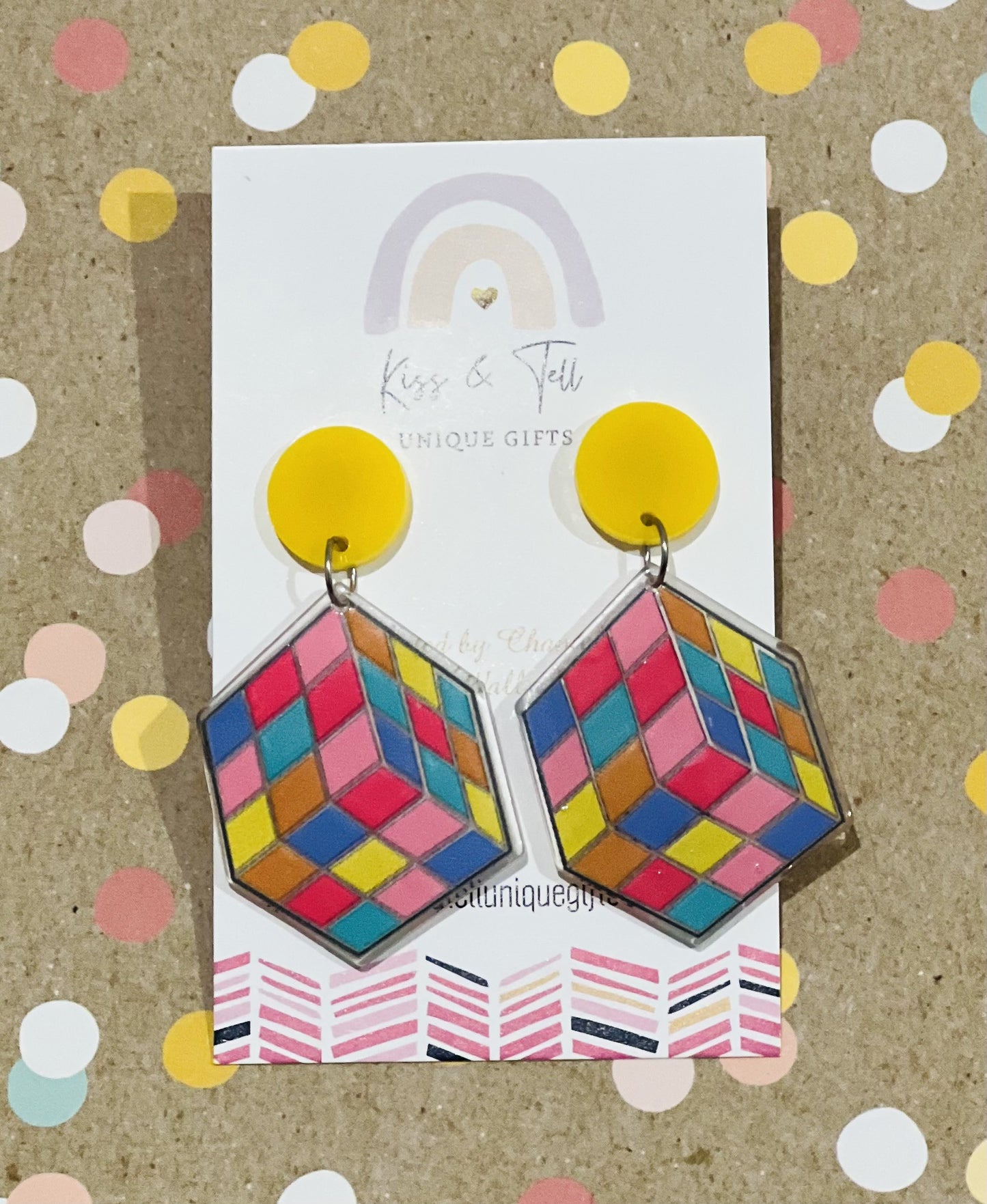 Rubik Cube Dangle Earrings