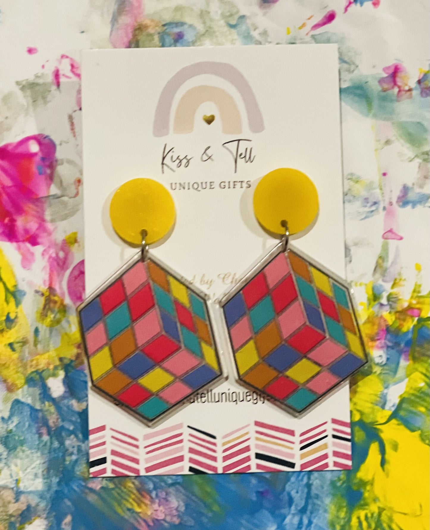 Rubik Cube Dangle Earrings