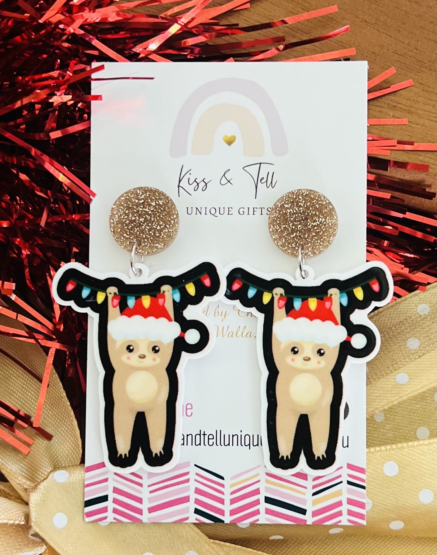 Christmas Sloth Dangle Earrings