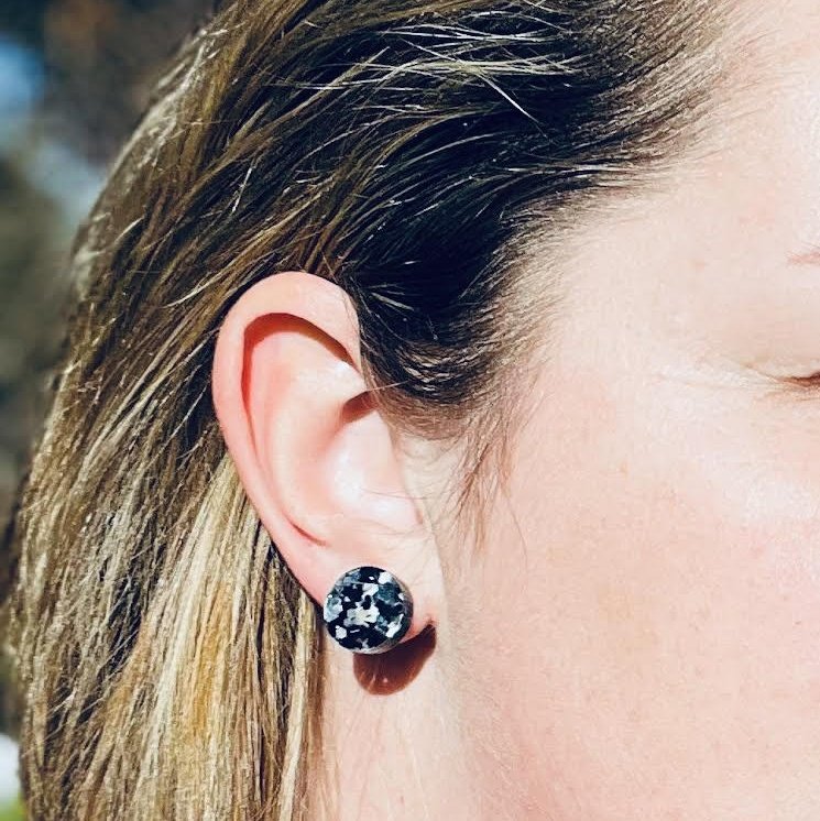 Acrylic Black & Silver Shards Stud Earrings