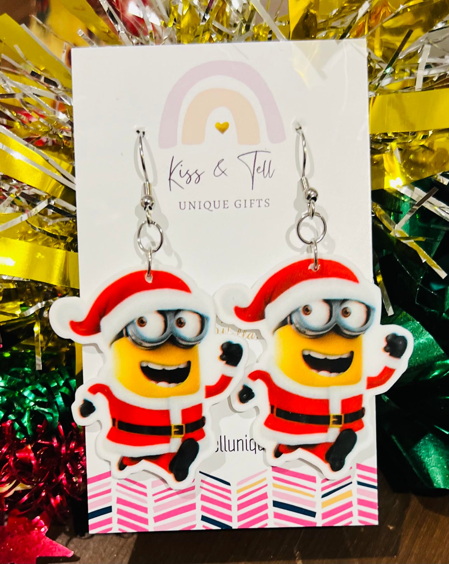 Minion Santa Dangle Earrings