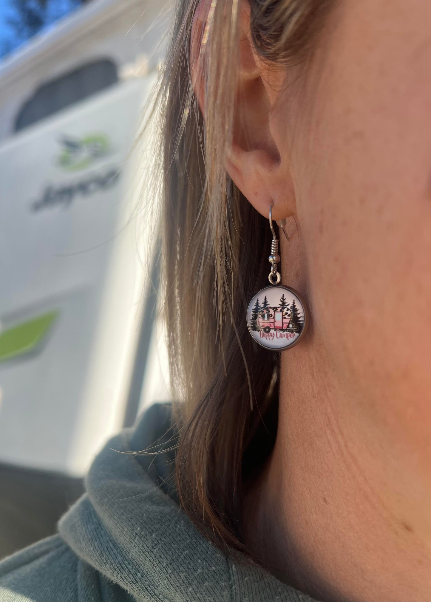"Happy Camper" Silver Dangle Earrings