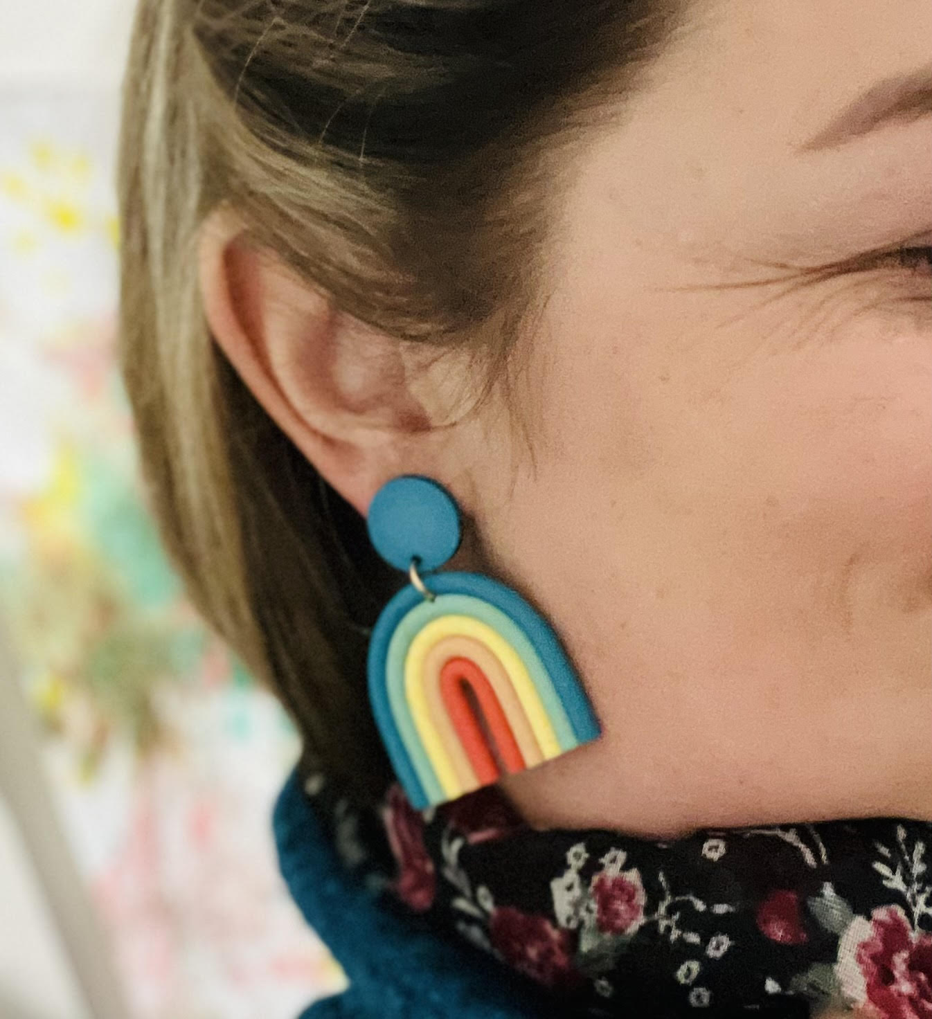 Blue Rainbow Clay Drop Earrings