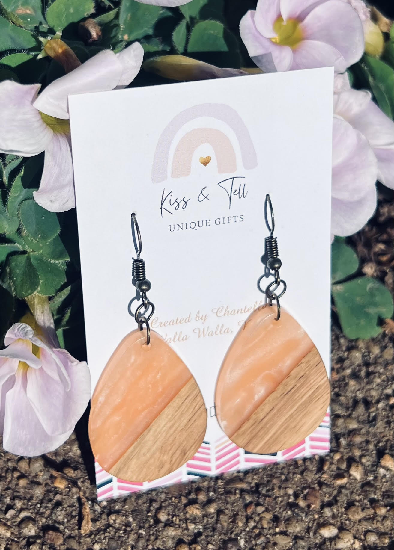 Coral Wooden Dangle Earrings