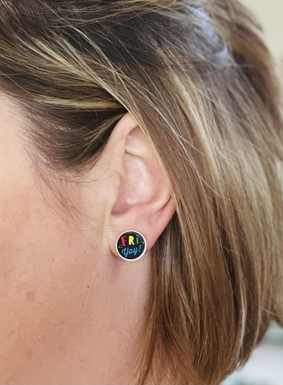 Round "FRIYAY" Stud Earrings