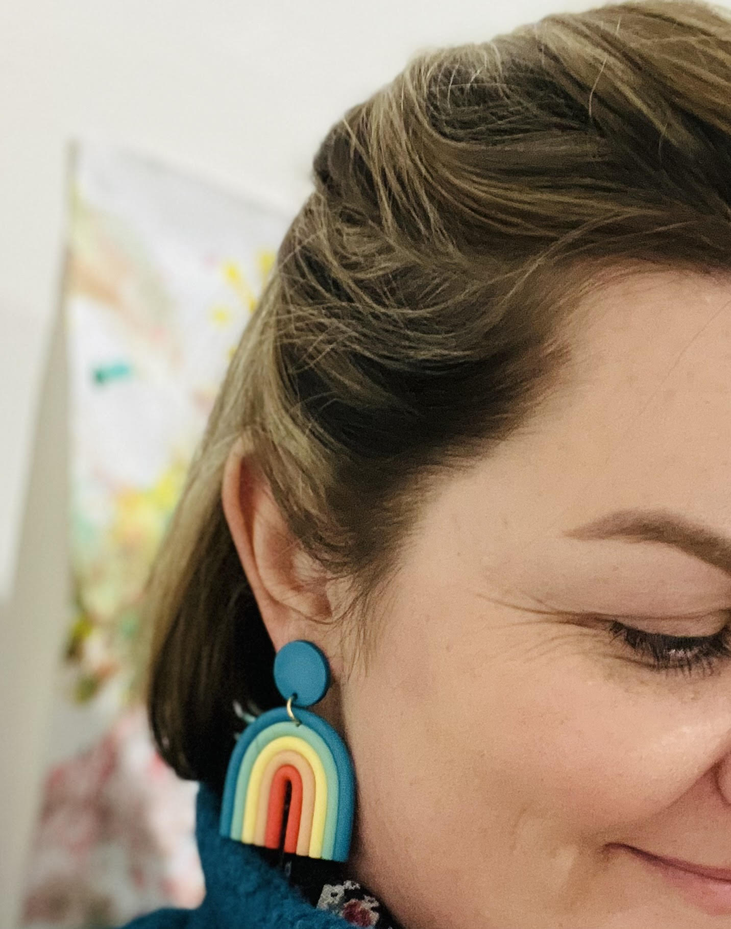 Blue Rainbow Clay Drop Earrings