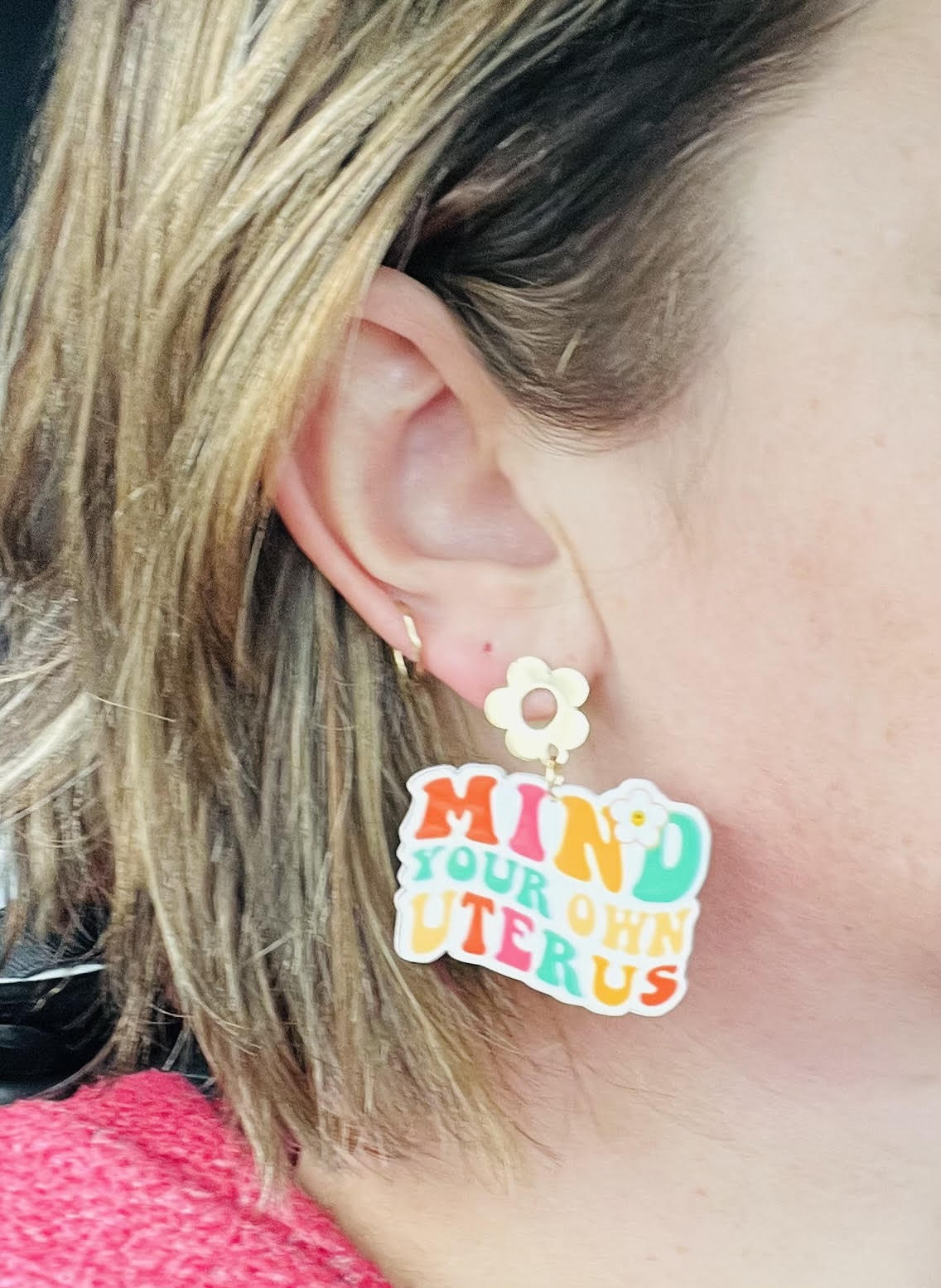 "Mind your own Uterus" Flower-Drop Earrings