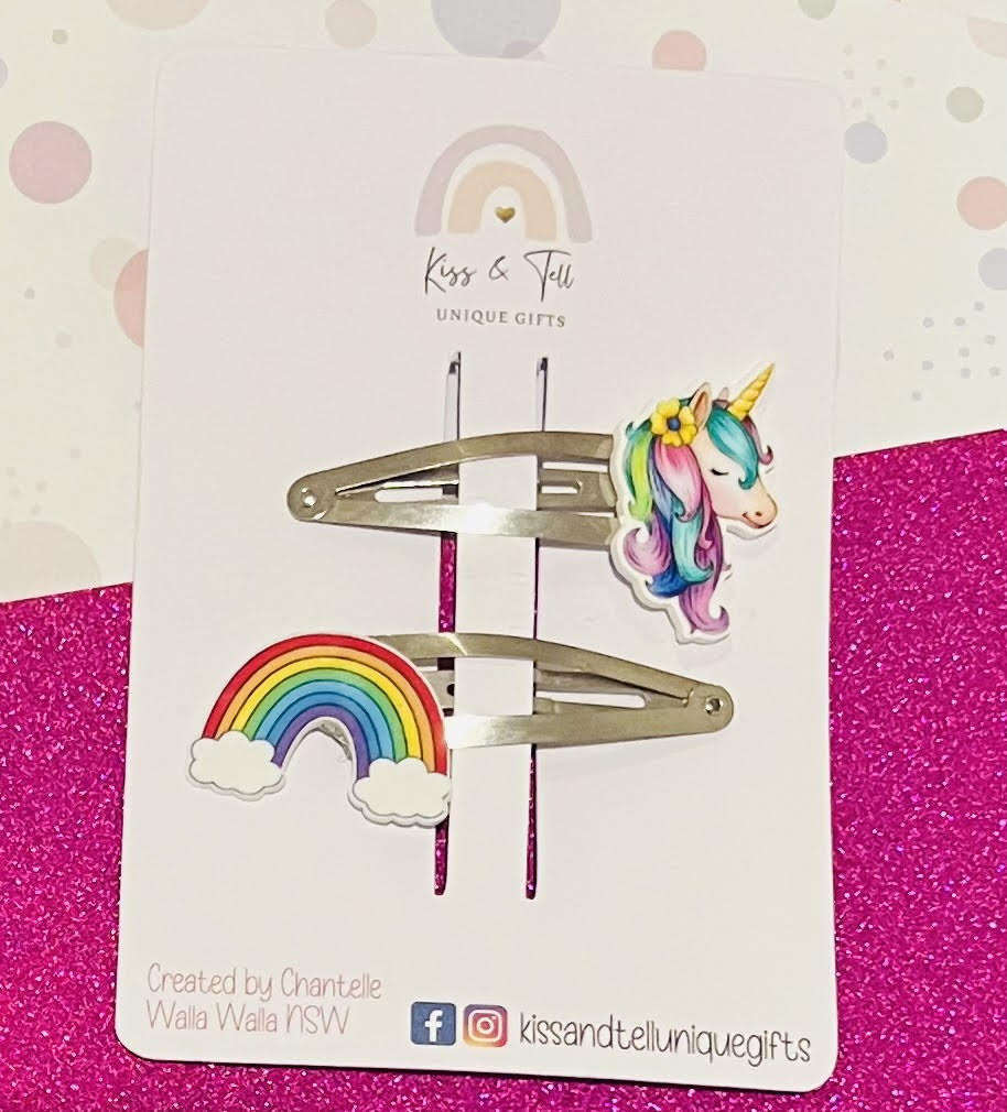 Rainbow & Unicorn Hair Clip Set