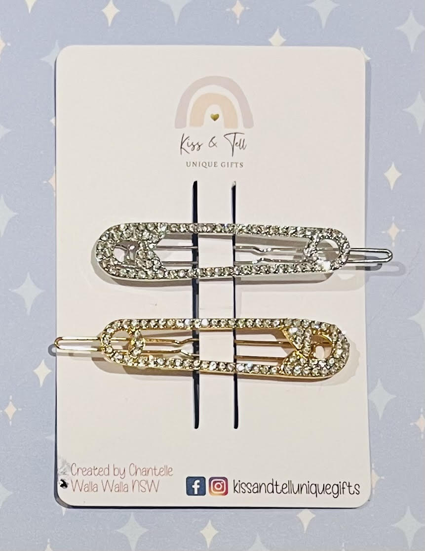 Rhinestone Safety Pin Hair Slides Set