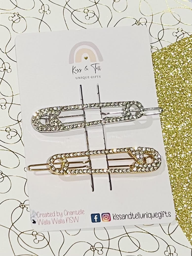 Rhinestone Safety Pin Hair Slides Set