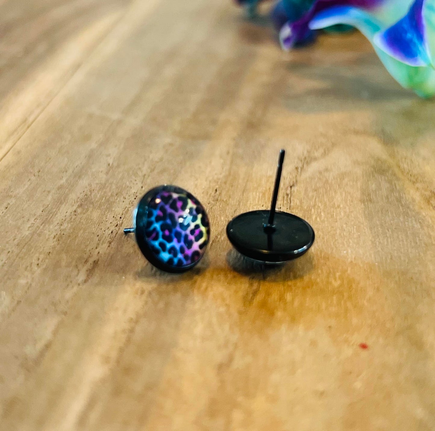 Rainbow Leopard-Print Small Stud Earrings